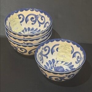4pc ARTISAN DE LUXE HOME Blue Rose Scroll Small Bowls - Blue/White - 6"x3"